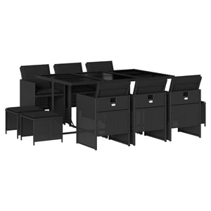 Set da Pranzo da Giardino 11 pz con Cuscini in Polyrattan Nero 3277734