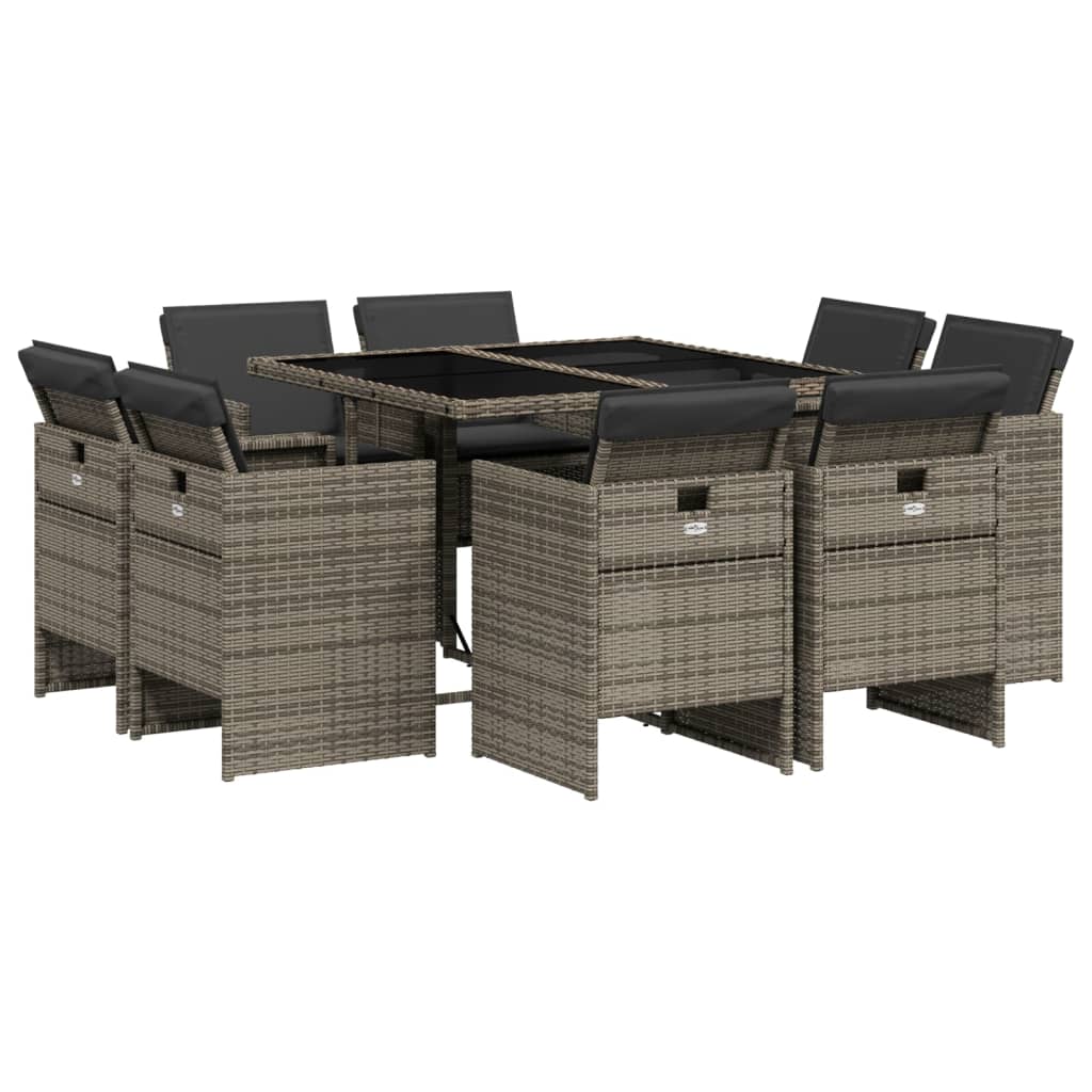 Set da Pranzo da Giardino 9 pz con Cuscini in Polyrattan Grigio 3277783