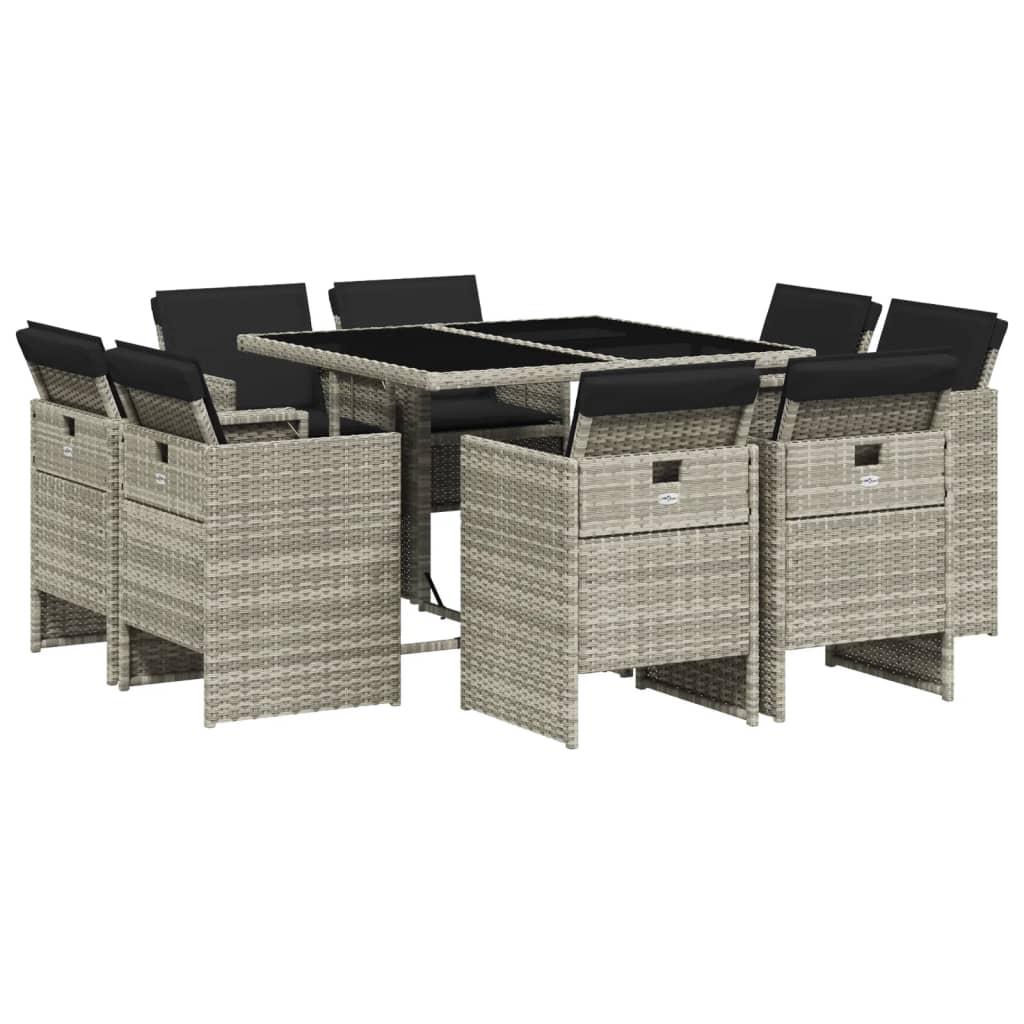 Set Pranzo da Giardino 9pz con Cuscini Grigio Chiaro Polyrattan 3277786