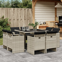 Set Pranzo da Giardino 9pz con Cuscini Grigio Chiaro Polyrattan 3277786