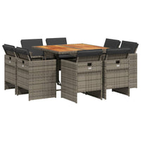 Set da Pranzo da Giardino 9 pz con Cuscini in Polyrattan Grigio 3277789