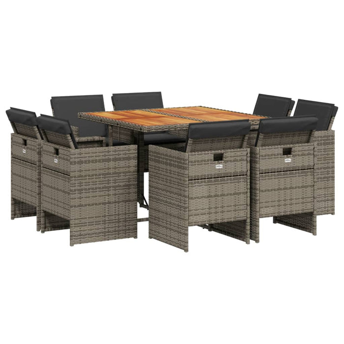 Set da Pranzo da Giardino 9 pz con Cuscini in Polyrattan Grigio 3277789