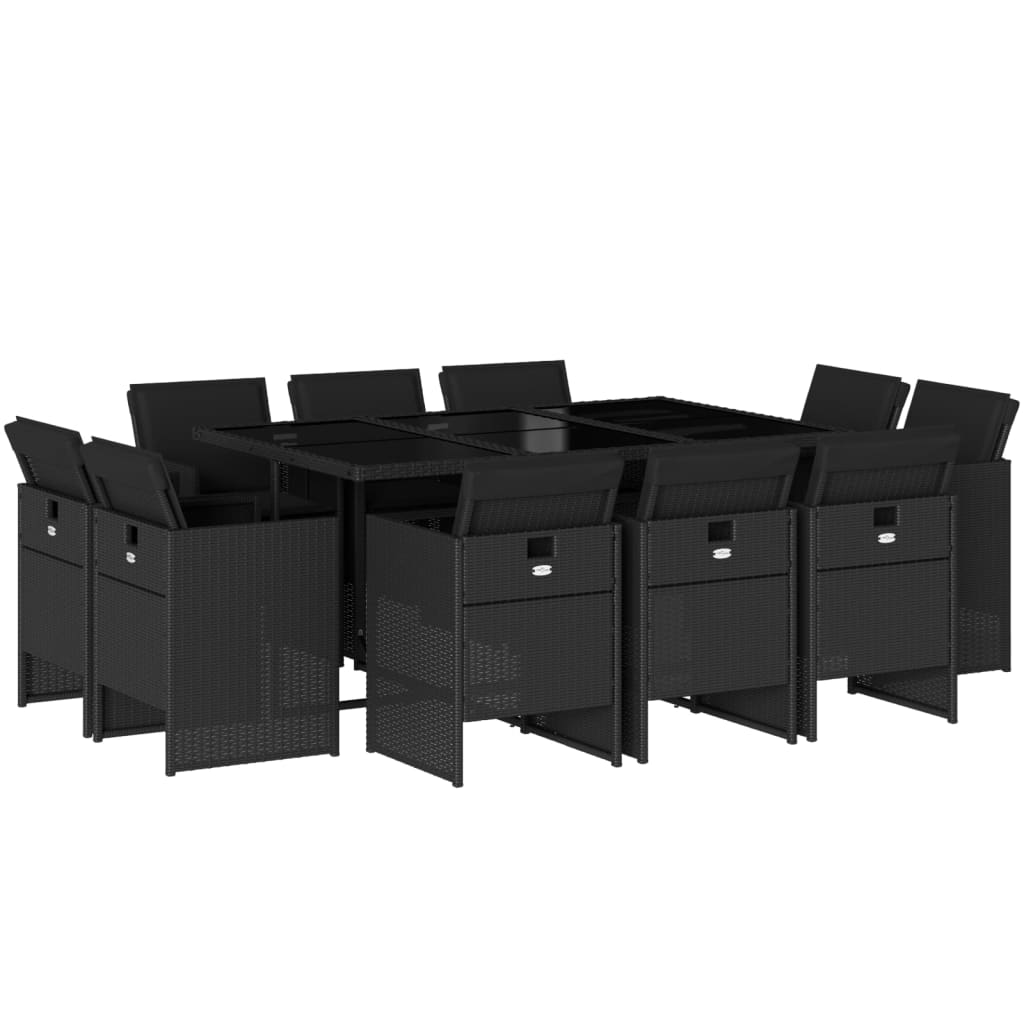 Set da Pranzo da Giardino 11 pz con Cuscini in Polyrattan Nero 3277794