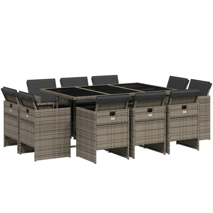 Set da Pranzo da Giardino 11pz con Cuscini in Polyrattan Grigio 3277795