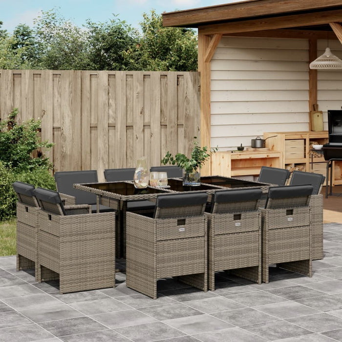 Set da Pranzo da Giardino 11pz con Cuscini in Polyrattan Grigio 3277795