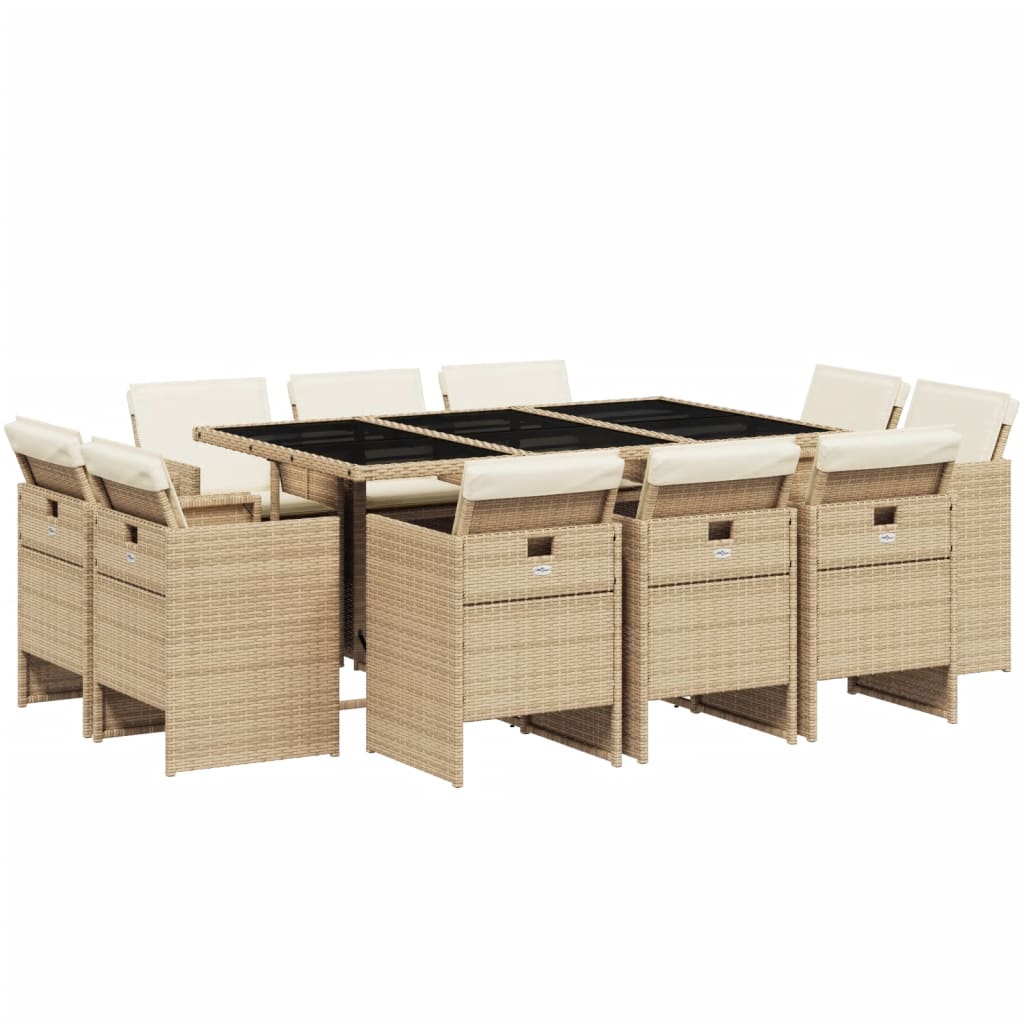 Set da Pranzo da Giardino 11 pz con Cuscini Beige in Polyrattan 3277797