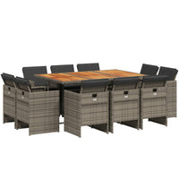 Set da Pranzo da Giardino 11pz con Cuscini in Polyrattan Grigio 3277801