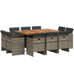 Set da Pranzo da Giardino 11pz con Cuscini in Polyrattan Grigio 3277801