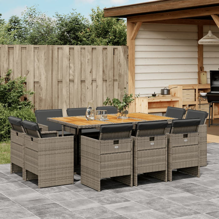 Set da Pranzo da Giardino 11pz con Cuscini in Polyrattan Grigio 3277801