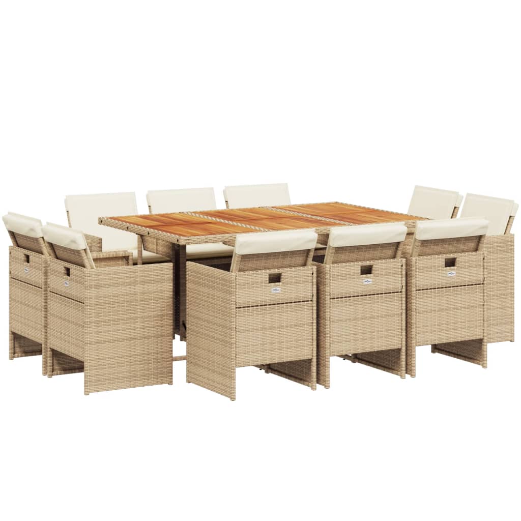 Set da Pranzo da Giardino 11 pz con Cuscini Beige in Polyrattan 3277803