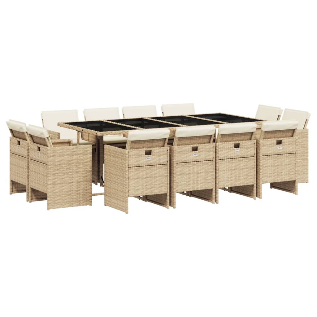 Set da Pranzo da Giardino 13 pz con Cuscini Beige in Polyrattan 3277809