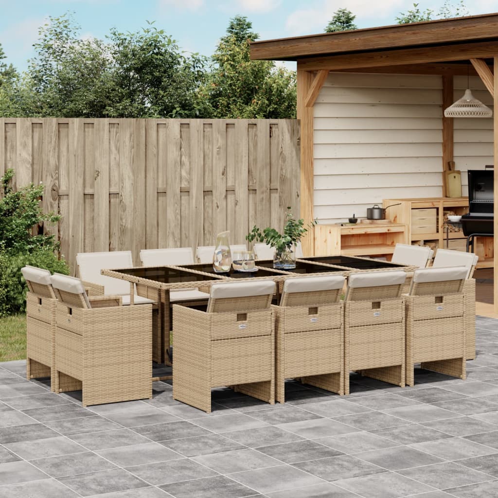 Set da Pranzo da Giardino 13 pz con Cuscini Beige in Polyrattan 3277809