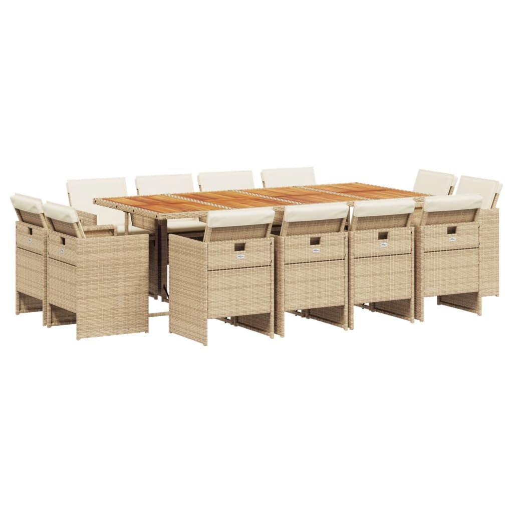 Set da Pranzo da Giardino 13 pz con Cuscini Beige in Polyrattan 3277815