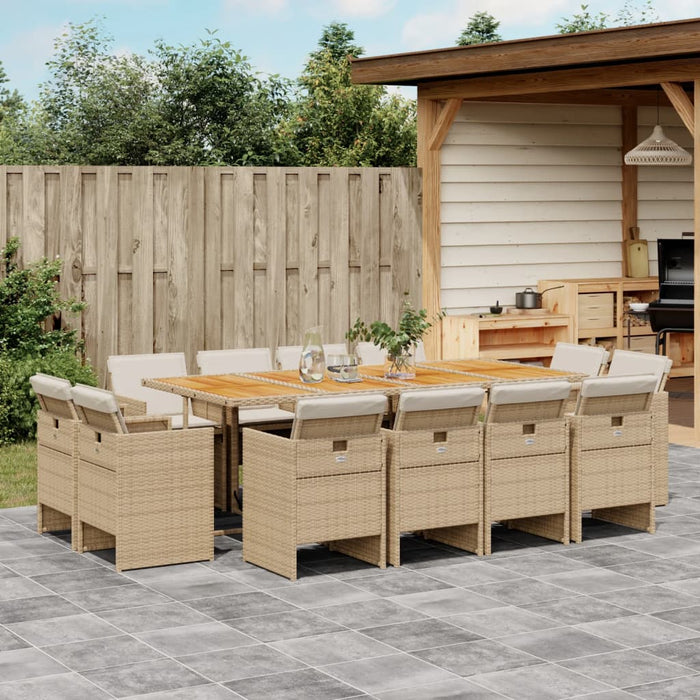 Set da Pranzo da Giardino 13 pz con Cuscini Beige in Polyrattan 3277815