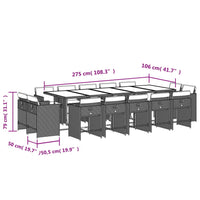 Set da Pranzo da Giardino 15 pz con Cuscini Nero in Polyrattan 3277817