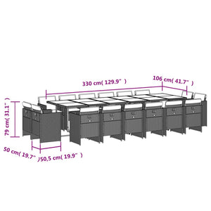 Set da Pranzo da Giardino 17 pz con Cuscini Nero in Polyrattan 3277830