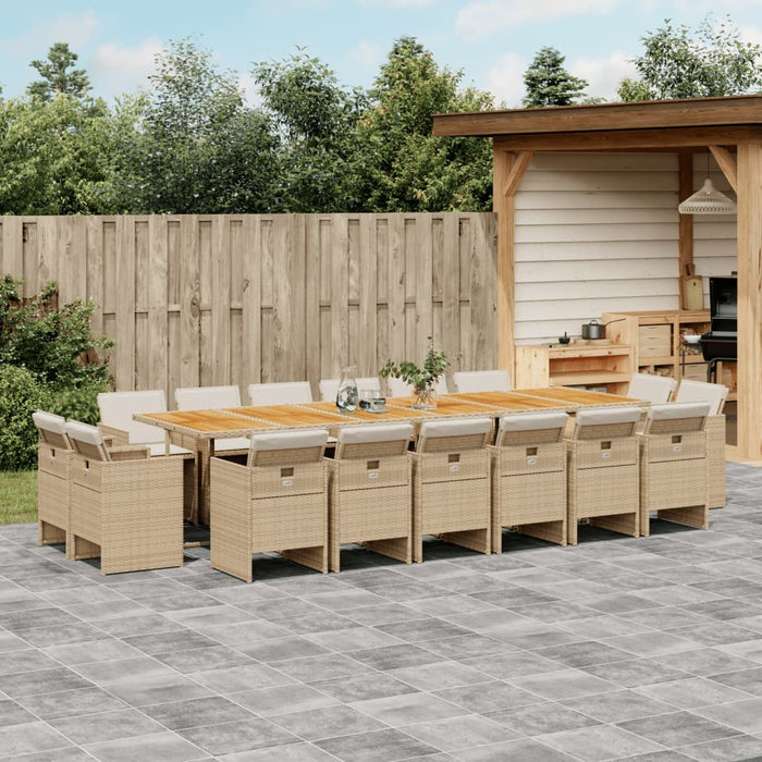 Set da Pranzo da Giardino 17 pz con Cuscini Beige in Polyrattan 3277839