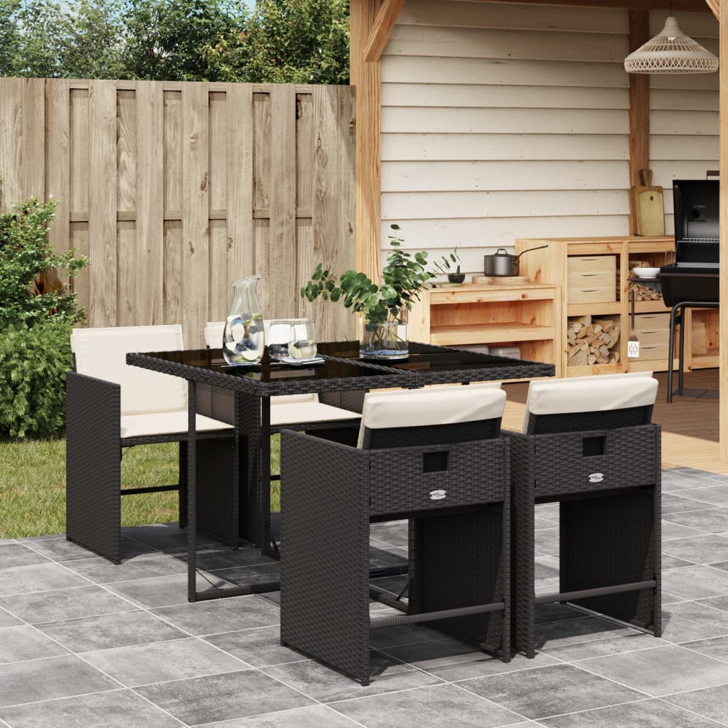 Set da Pranzo da Giardino 5 pz Nero con Cuscini in Polyrattan 3277841