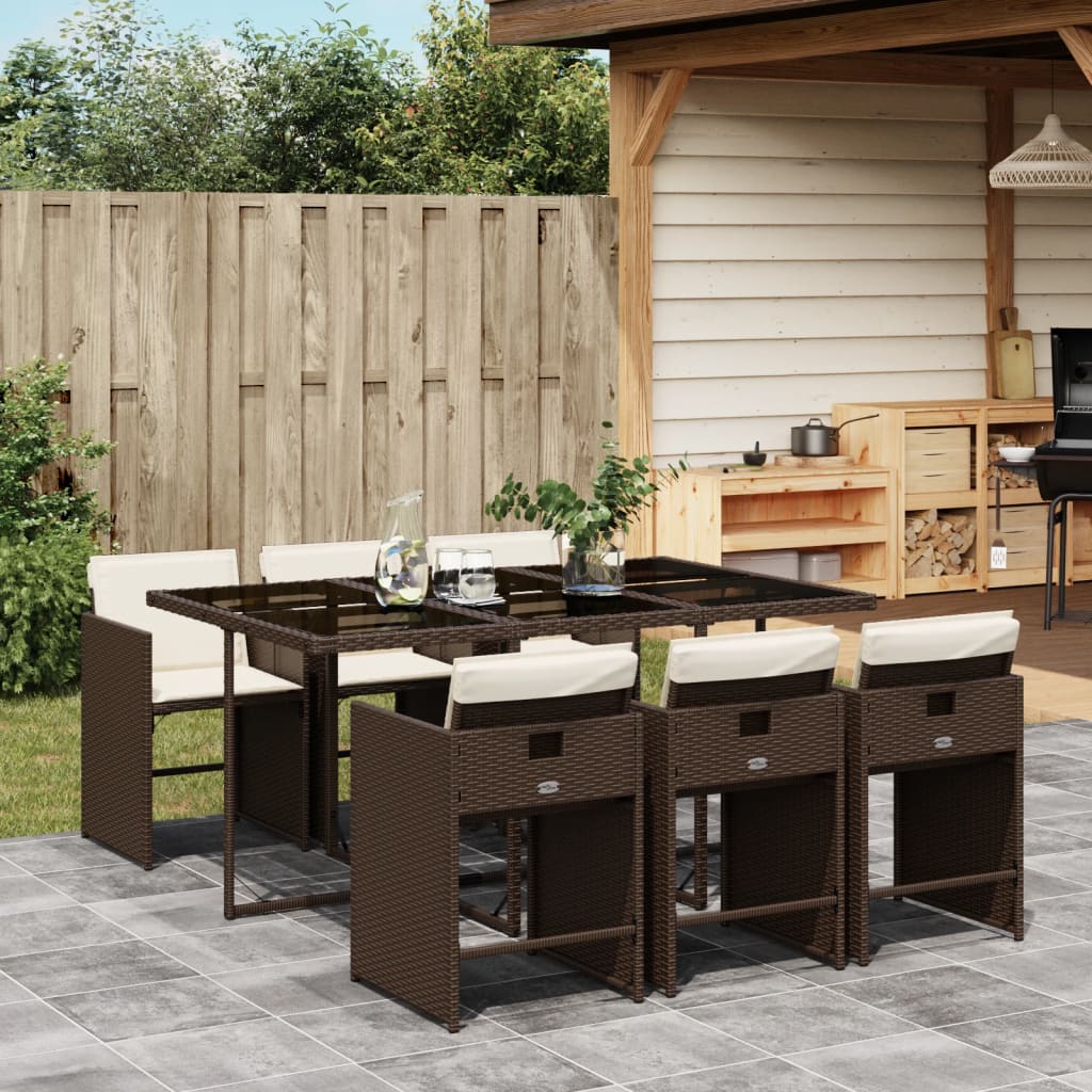 Set da Pranzo da Giardino 7pz con Cuscini in Polyrattan Marrone 3277856