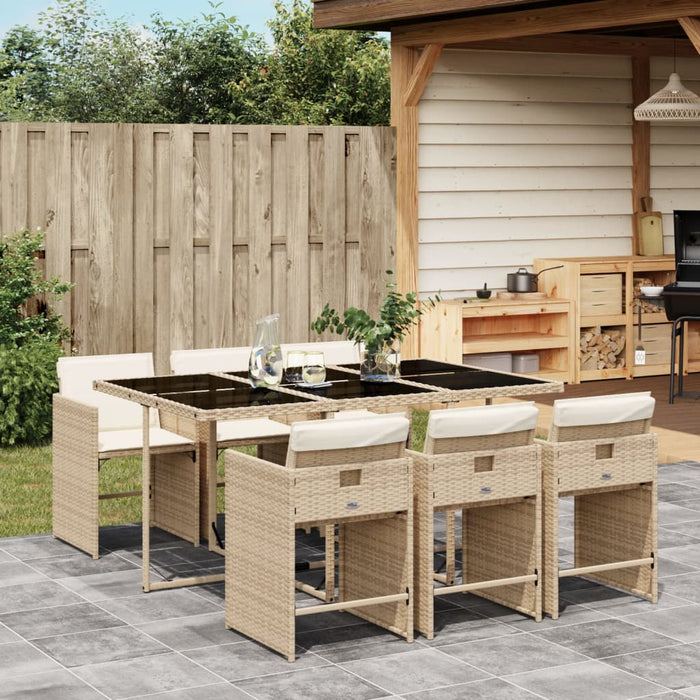 Set da Pranzo da Giardino 7 pz con Cuscini Beige in Polyrattan 3277857