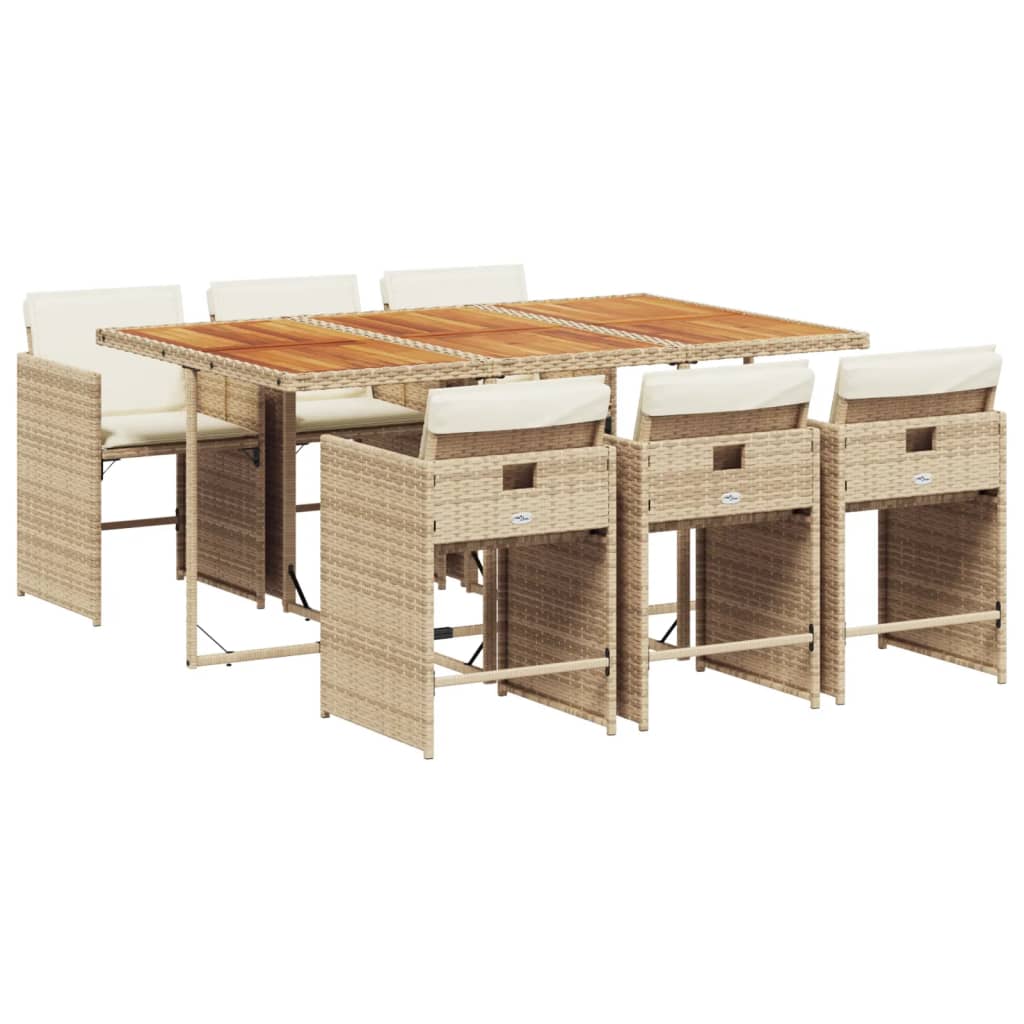 Set da Pranzo da Giardino 7 pz con Cuscini Beige in Polyrattan 3277863