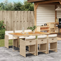 Set da Pranzo da Giardino 7 pz con Cuscini Beige in Polyrattan 3277863