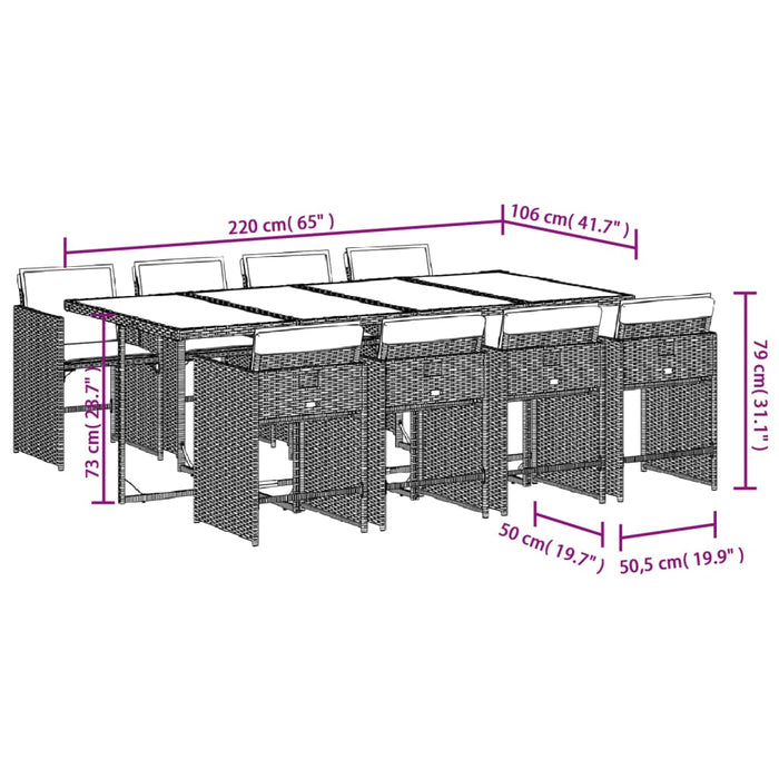 Set da Pranzo da Giardino 9 pz con Cuscini Nero in Polyrattan 3277866