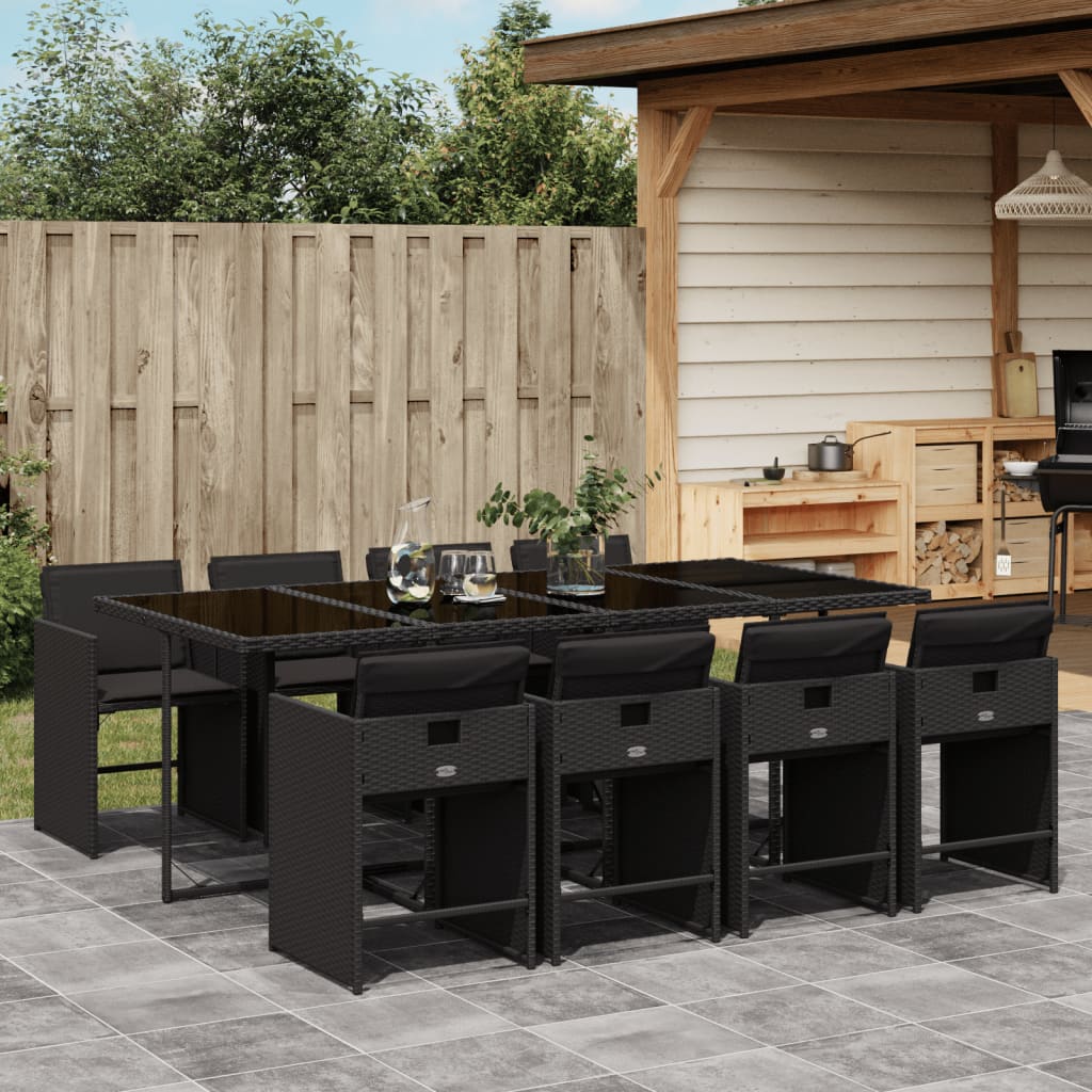 Set da Pranzo da Giardino 9 pz con Cuscini Nero in Polyrattan 3277866