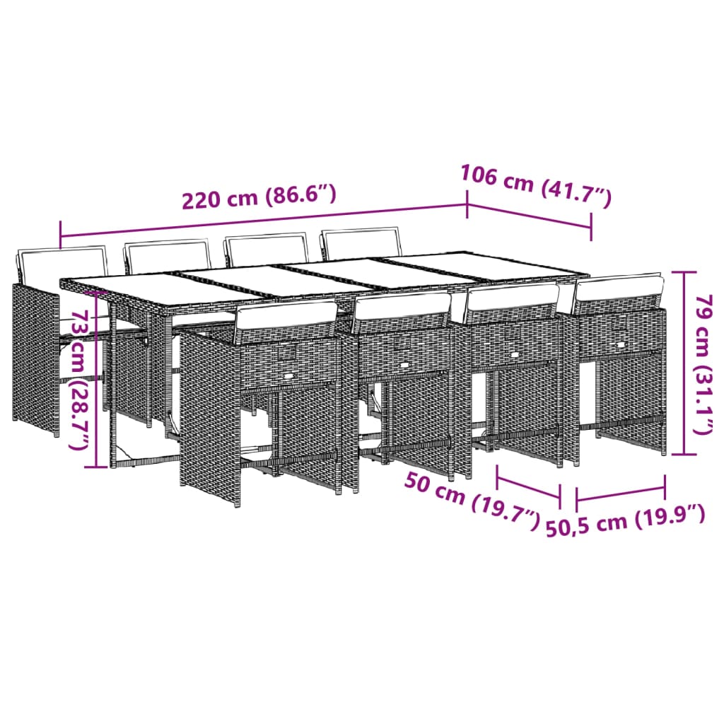 Set Pranzo da Giardino 9pz con Cuscini Grigio Chiaro Polyrattan 3277870