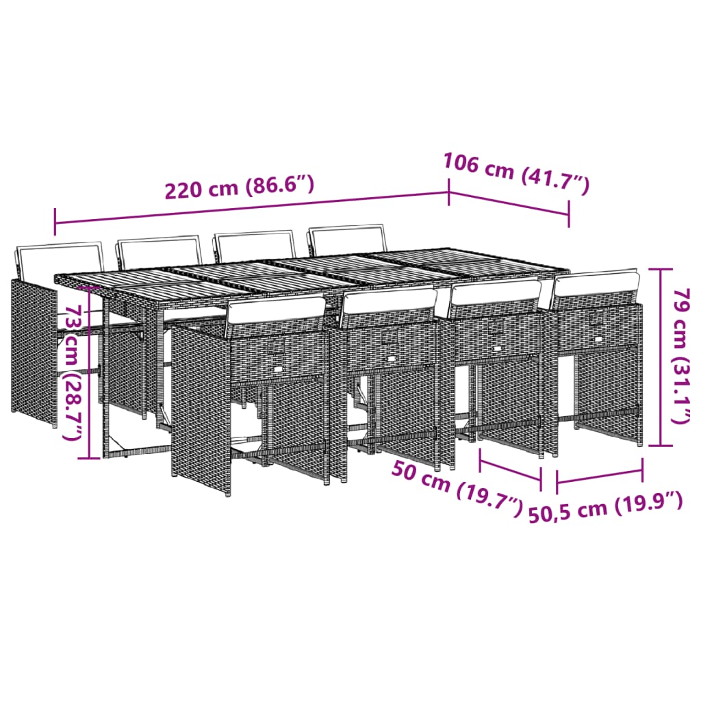 Set da Pranzo da Giardino 9 pz con Cuscini in Polyrattan Grigio 3277873