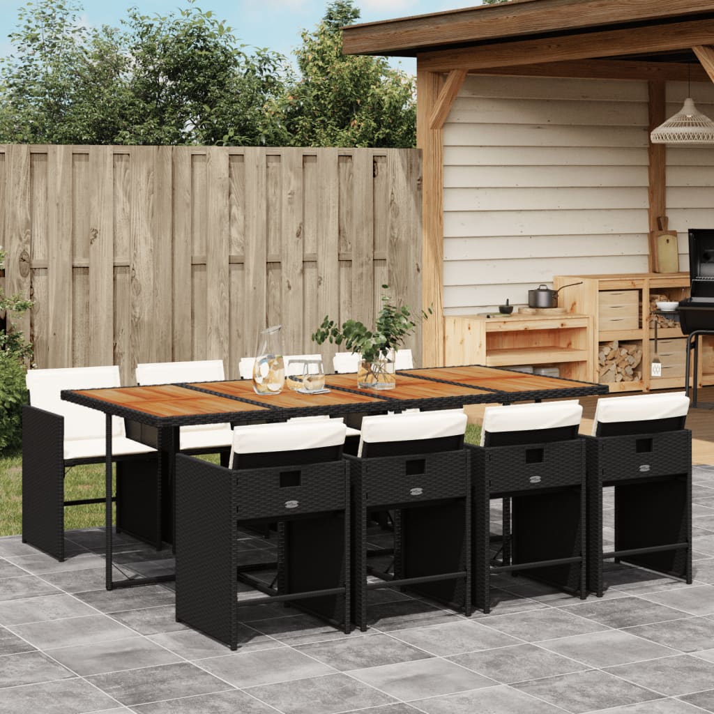 Set da Pranzo da Giardino 9 pz con Cuscini Nero in Polyrattan 3277874