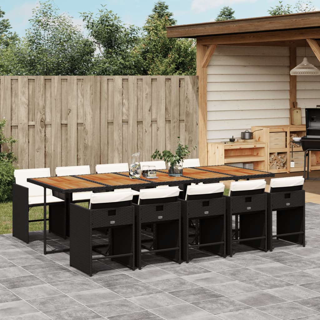 Set da Pranzo da Giardino 11 pz con Cuscini in Polyrattan Nero 3277886