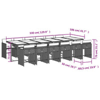 Set da Pranzo da Giardino 13pz con Cuscini Grigio in Polyrattan 3277891