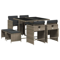 Set da Pranzo da Giardino 9 pz con Cuscini in Polyrattan Grigio 3277903