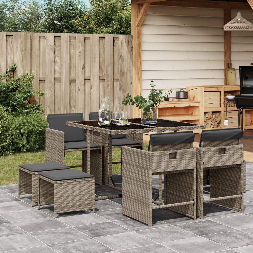 Set da Pranzo da Giardino 9 pz con Cuscini in Polyrattan Grigio 3277903