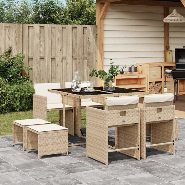 Set da Pranzo da Giardino 9 pz con Cuscini Beige in Polyrattan 3277905