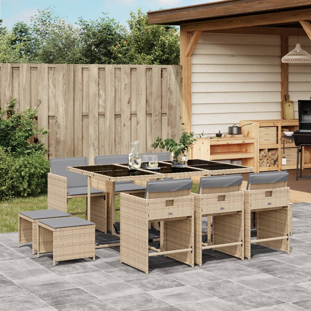 Set Pranzo da Giardino 11 pz con Cuscini Beige Misto Polyrattan 3277919