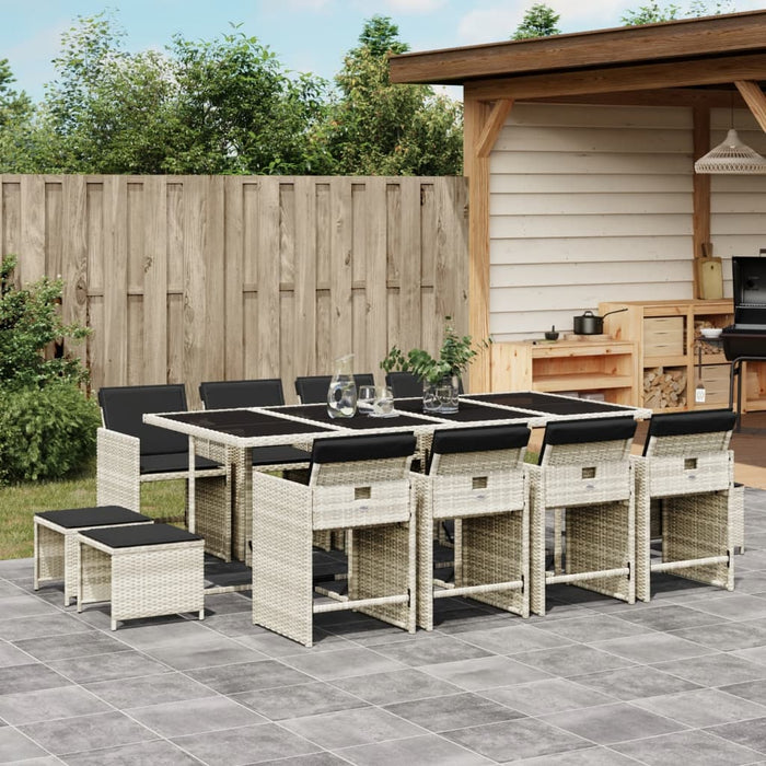 Set da Pranzo da Giardino 13pz con Cuscini Grigio in Polyrattan 3277930