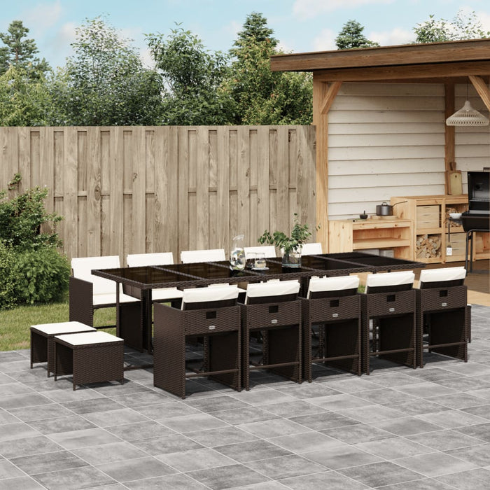 Set da Pranzo da Giardino 15 pz con Cuscini Marrone Polyrattan 3277940