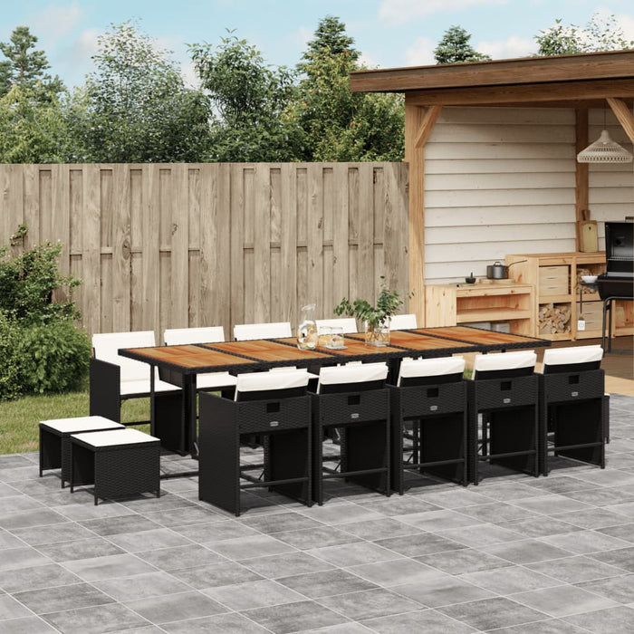 Set da Pranzo da Giardino 15 pz con Cuscini Nero in Polyrattan 3277946