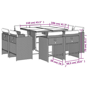 Set da Pranzo da Giardino 9 pz con Cuscini Nero in Polyrattan 3277961