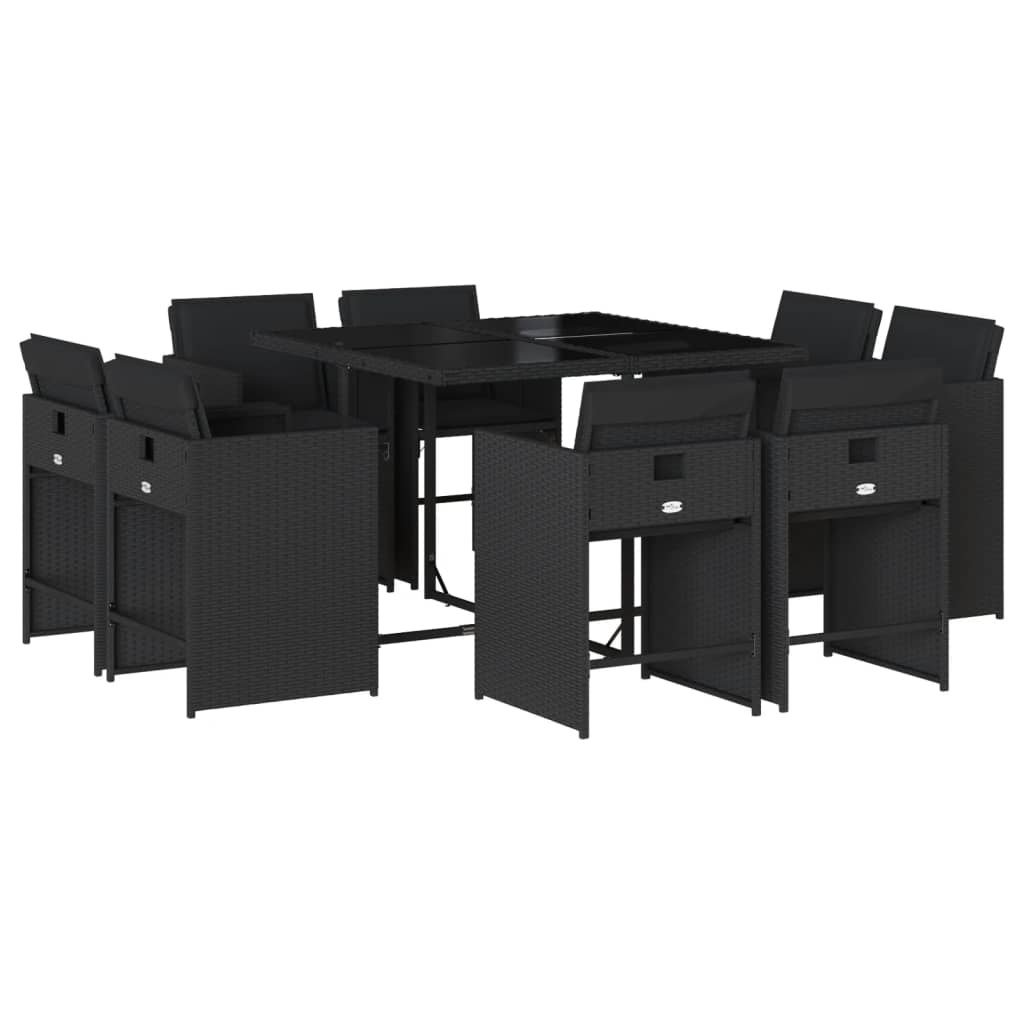 Set da Pranzo da Giardino 9 pz con Cuscini Nero in Polyrattan 3277962