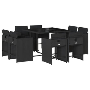 Set da Pranzo da Giardino 9 pz con Cuscini Nero in Polyrattan 3277962