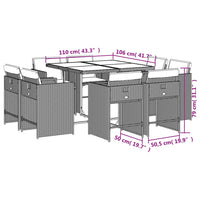 Set da Pranzo da Giardino 9 pz con Cuscini Nero in Polyrattan 3277962