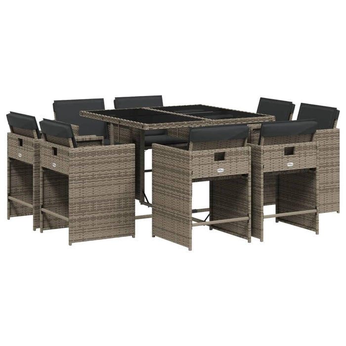 Set da Pranzo da Giardino 9 pz con Cuscini in Polyrattan Grigio 3277963