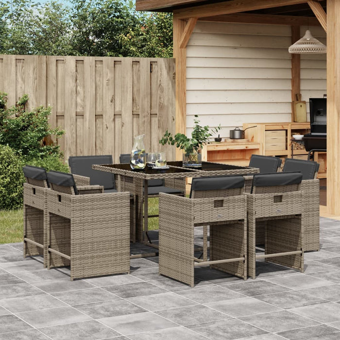 Set da Pranzo da Giardino 9 pz con Cuscini in Polyrattan Grigio 3277963