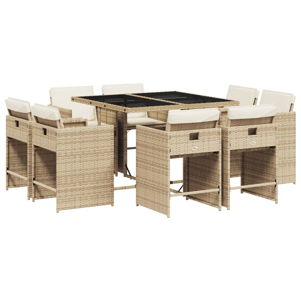 Set da Pranzo da Giardino 9 pz con Cuscini Beige in Polyrattan 3277965