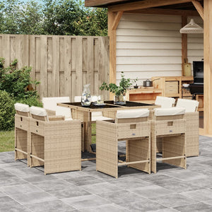 Set da Pranzo da Giardino 9 pz con Cuscini Beige in Polyrattan 3277965