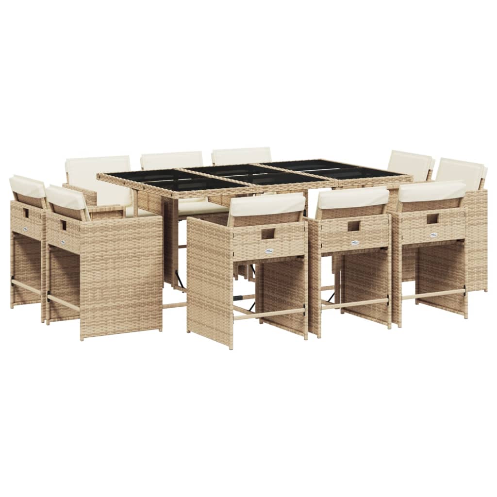 Set da Pranzo da Giardino 11 pz con Cuscini Beige in Polyrattan 3277977