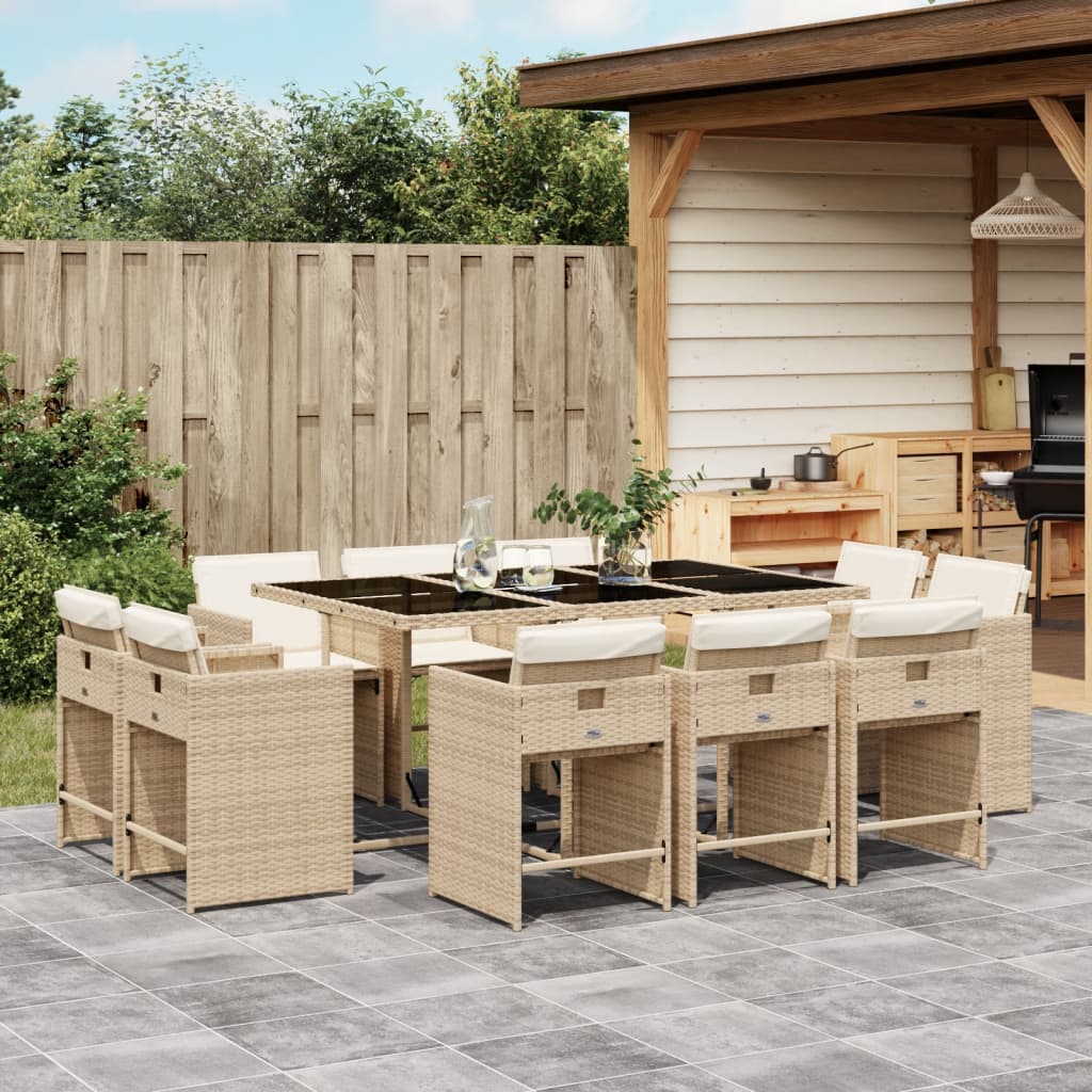 Set da Pranzo da Giardino 11 pz con Cuscini Beige in Polyrattan 3277977